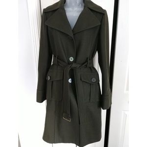 Kenneth Cole Reaction Green Wool Belted Trench Military Pea Coat